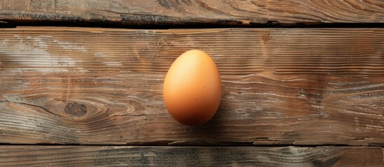 Canvas Print - Top view of a close up egg on a wooden surface background with copy space image