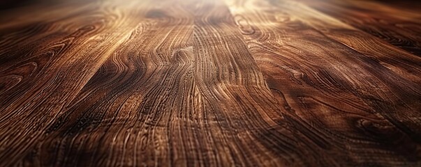 Poster - Polished walnut wood texture with rich grains, 4K hyperrealistic photo