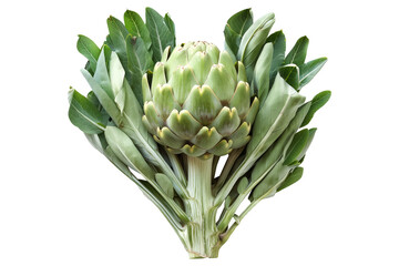 Poster - Green Big Heart artichoke with a purple base is isolated on a white background.