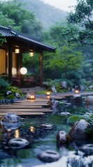 Canvas Print - Tranquil Zen Garden Retreat, 4K hyperrealistic photo