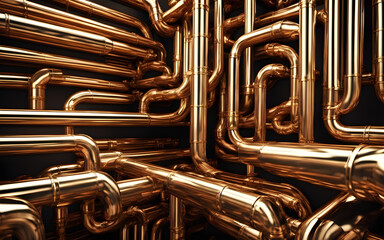 Canvas Print - 3D rendered abstract maze of metallic pipes