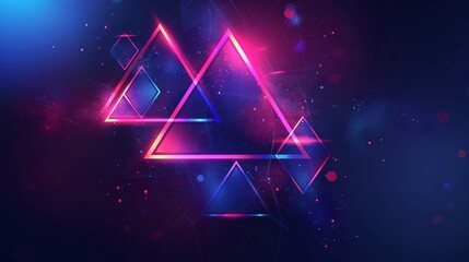 Wall Mural - Neon Triangles on a Blue Background