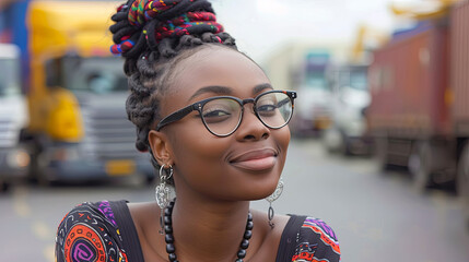 Wall Mural - A woman with dreadlocks and glasses is smiling