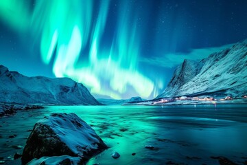 Wall Mural - A scene of the Northern Lights over a Scandinavian landscape, AI generated