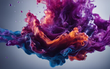 Wall Mural - Abstract flowing ink in water, purple and blue colours, smooth transitions