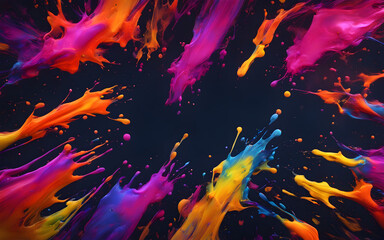 Canvas Print - Abstract neon paint splashes, dynamic and vibrant motion, dark background