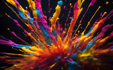 Canvas Print - Abstract neon paint splashes, dynamic and vibrant motion, dark background