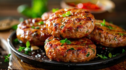 Wall Mural - a plate of meatballs with herbs and spices.