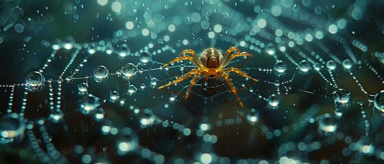 Rain drops on a spider web, intricate details, 4K resolution.