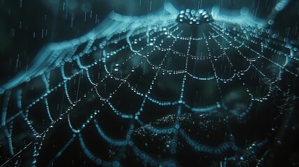 Rain drops on a spider web, intricate details, 4K resolution.