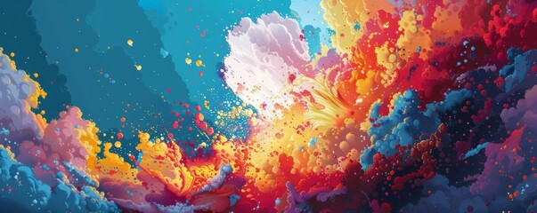 Wall Mural - A pixel art representation of a chaotic explosion of pixelated abstract elements, bursting with pixelated energy and emotion.