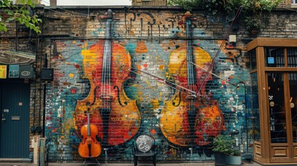 Wall Mural - Street Art Mural of Two Violins