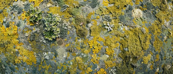 Wall Mural - Panoramic close-up, high detail scan of lichen texture, Generative AI 