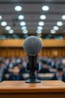 © Natalia - A close-up of a microphone on a podium in a large auditorium. AI.