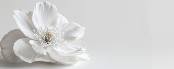 Poster - Isolated white flower on white background mockup, 4K hyperrealistic photo