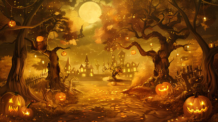 Beautiful festive background for Halloween with pumpkins. AI Generated