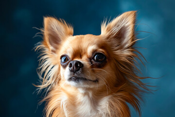 Poster - Chihuahuan dog portrait on blue background