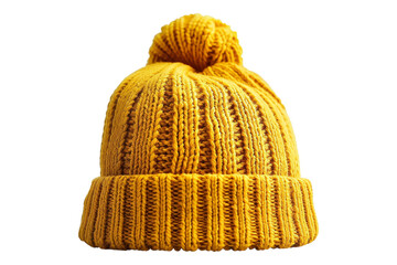 Yellow knitted hat isolated on transparent background