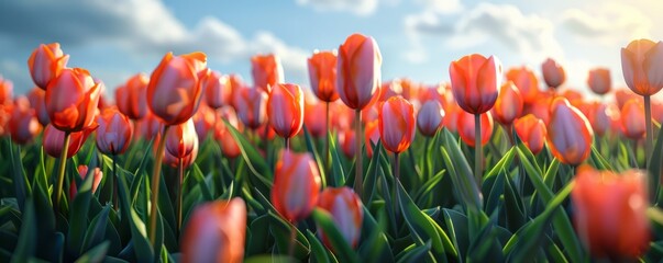 Canvas Print - Vibrant field of tulips stretching towards the horizon, 4K hyperrealistic photo