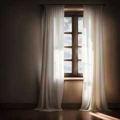 Wall Mural - A window with white curtains