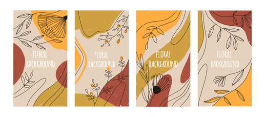 Wall Mural - templates of stories in social media, networks with outline fall flowers set. designs of posters wit