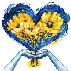 Sticker - Ukraine flag Heart, Support illustration, white background Generative Ai