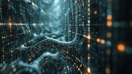 Wall Mural - conceptual artificial neuron illustration with binary code wall, symbolizing artificial intelligence