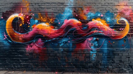 Abstract Graffiti Artwork on Brick Wall