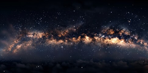 Night sky with starry milky way, nebula and galaxy. Night sky with long exposure and white balance selection. Deep blue sky filled with galaxies and nebulae.