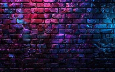 Poster - Neon lights on grunge brick wall room background in 3D.