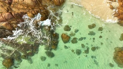 Wall Mural - Top view nature of the beach and sea Summer with sunshine sandy beaches, clear blue waters sparkling against the blue sky. on an island with good ecology and environment Background for summer vacation