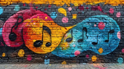 Wall Mural - Colorful Music Graffiti on Brick Wall