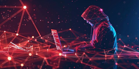 Futuristic Hacker in Polygonal Digital Network