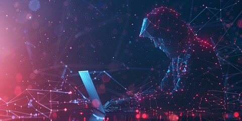 Futuristic Hacker in Polygonal Digital Network