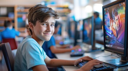 The teenager at computer desk