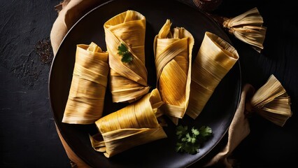 Wall Mural - there are four tamales on a plate with a side of salsa