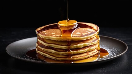 Wall Mural - araffe pancakes with syrup and syrup being drizzled on top