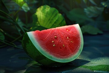 Canvas Print - A fresh watermelon slice sits atop a table, ready to be enjoyed