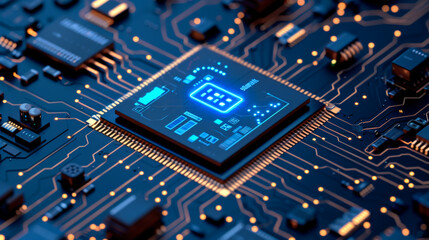 Wall Mural - A modern digitalized chip inside the board. Mechanism for implementation into the device. Technology concept.