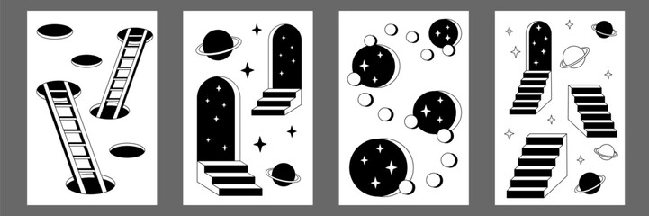 Wall Mural - Surrealism posters set. Surreal abstract posters. Surrealism cards set. 