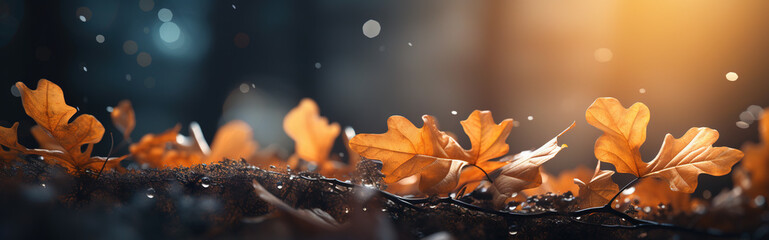 autumn oak foliage bokeh lights header
