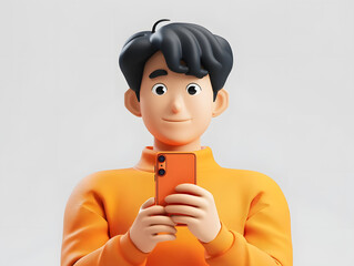 Poster -  3d cartoon guy character using cell phone and taking a selfie isolated on white background