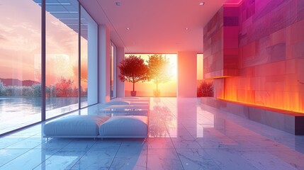 Wall Mural - Modern Interior Design with Sunset View