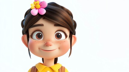 Poster - A 3D-rendered cartoon girl with a flower in her hair.