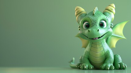 Sticker - A 3D-rendered cartoon green dragon sits on a green background.