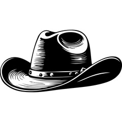 Wall Mural - Ink cowboy hat monochrome hand drawn line illustration, transparent background