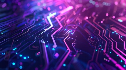 Wall Mural - futuristic blue and purple technology background with abstract circuit board patterns, ideal for hig