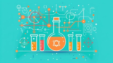 Poster - AI-driven chemical synthesis, new methods, flat design illustration