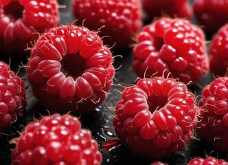 Wall Mural - A close-up image of fresh red raspberries