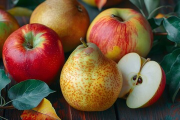 Poster - Fresh Apples and Pears on a Rustic Wooden Table